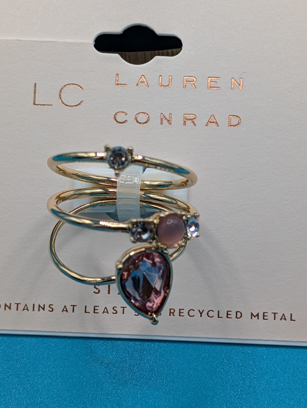 Kohl's LC Lauren Conrad Gold-Tone Ring Set with Pink Pear Crystal- Size 9